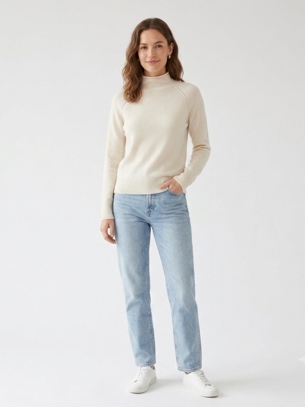 Theory Ivory 100% Cashmere Karinella Mock Neck Sweater M